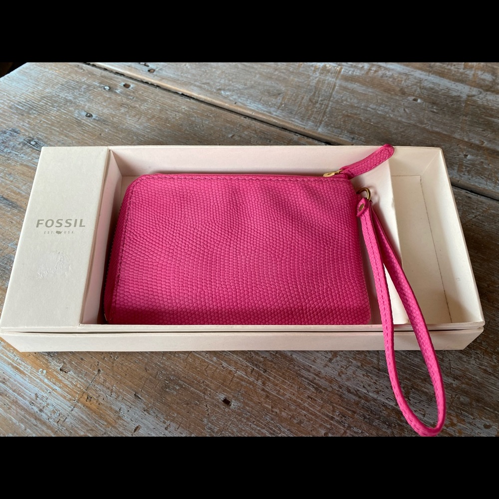 Fossil pink wristlet
